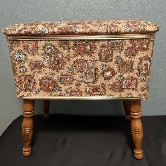 Vintage Burlington Hawkeye Mid Century Sewing Box Basket Bench Stool Americana